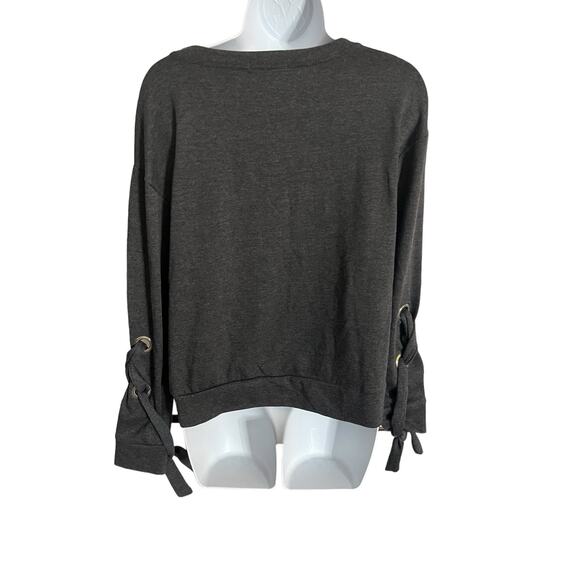 Inspired Hearts gray chunky lace up sleeves pullover sweatshirt crewneck medium - Picture 2 of 6